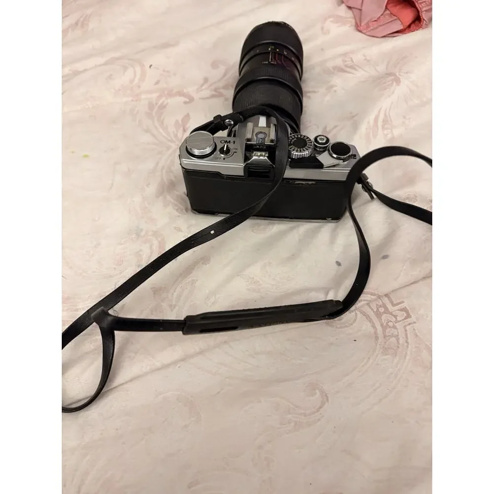 Olympus OM-1 Film Camera W/ Vivitar 75-205mm F3.8 Auto Focus Lens And Arm Sling